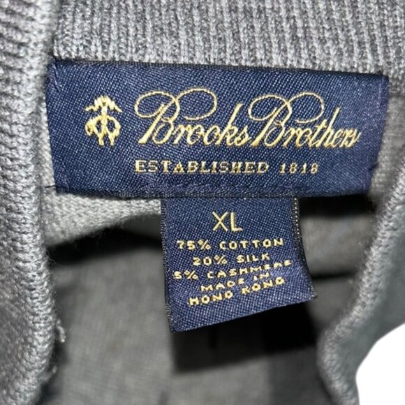 Brooks Brothers AS NEW cotton silk cashmere gray striped quarter button sweater - Picture 2 of 3